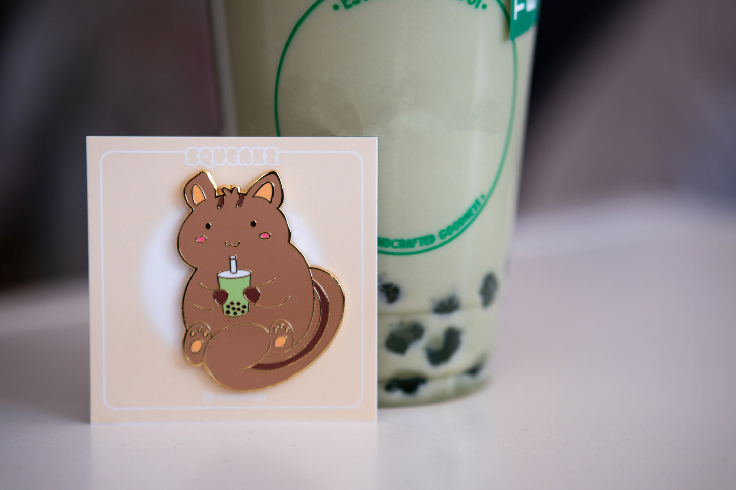 Boba squeak enamel pin